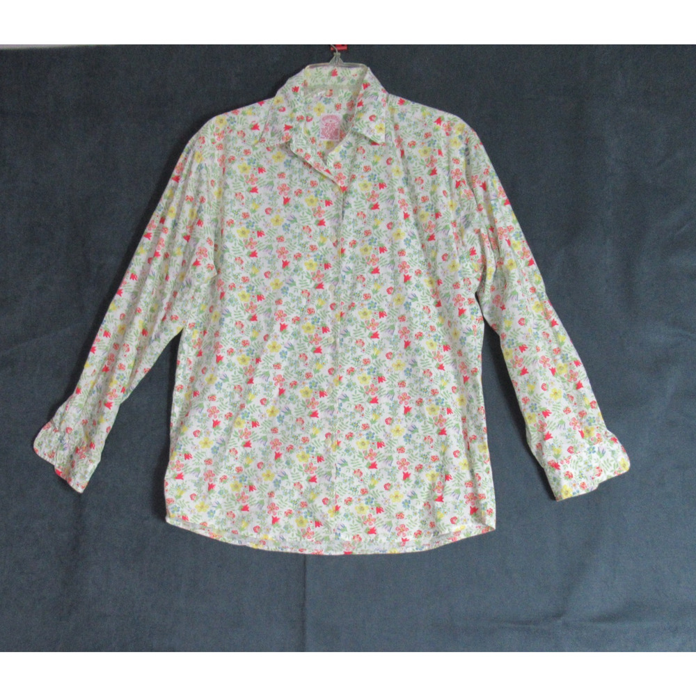 Brooks Brothers Shirt Women Medium White Floral Button Office Career Casual Work